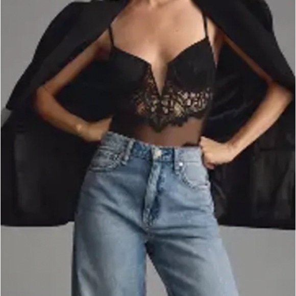 Anthropologie Sheer black lace corset bodysuit - Picture 5 of 6